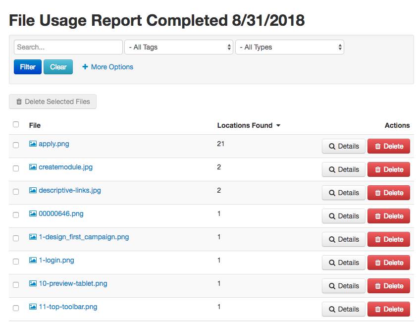Screenshot of file usage report details